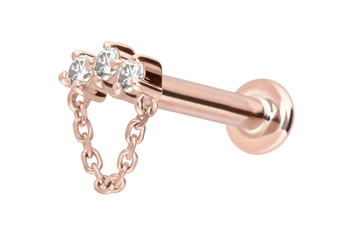 14 Karat Gold Labret Piercing mit Push Fit MOISSANIT-BOGEN + KETTE